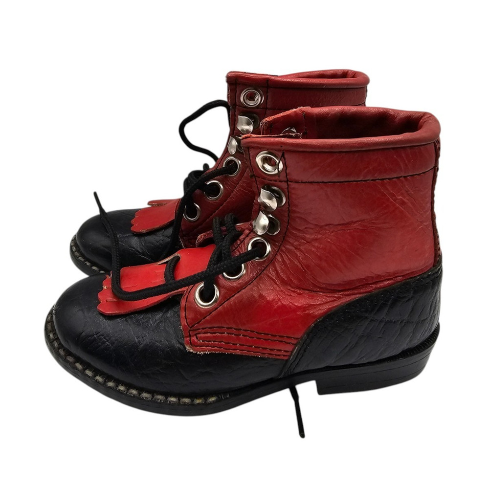 vintage 1990s Jama Product Old West toddler Sz 7 lace-up roper boots Red Black